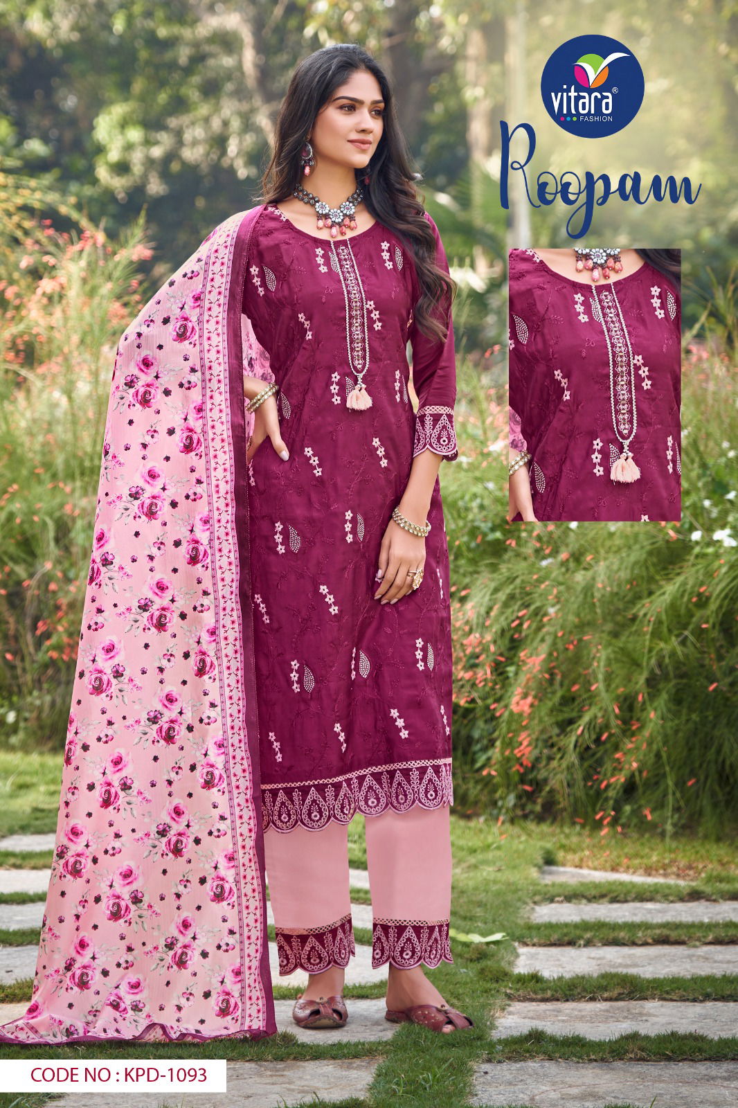 Vitara Roopam Roman Silk Designer Kurti With Bottom Dupatta
